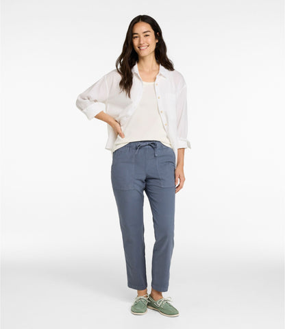 L.L.Bean Women's Sunwashed Cotton-Blend Pull-On Pants, Mid-Rise Ankle Dark Cocoa