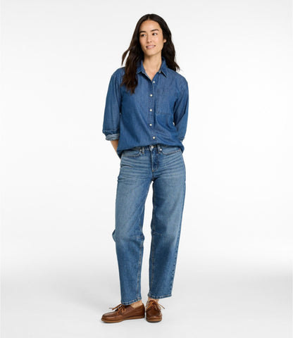 L.L.Bean Women's 207 Vintage Jeans, Mid-Rise Barrel-Leg Faded Indigo