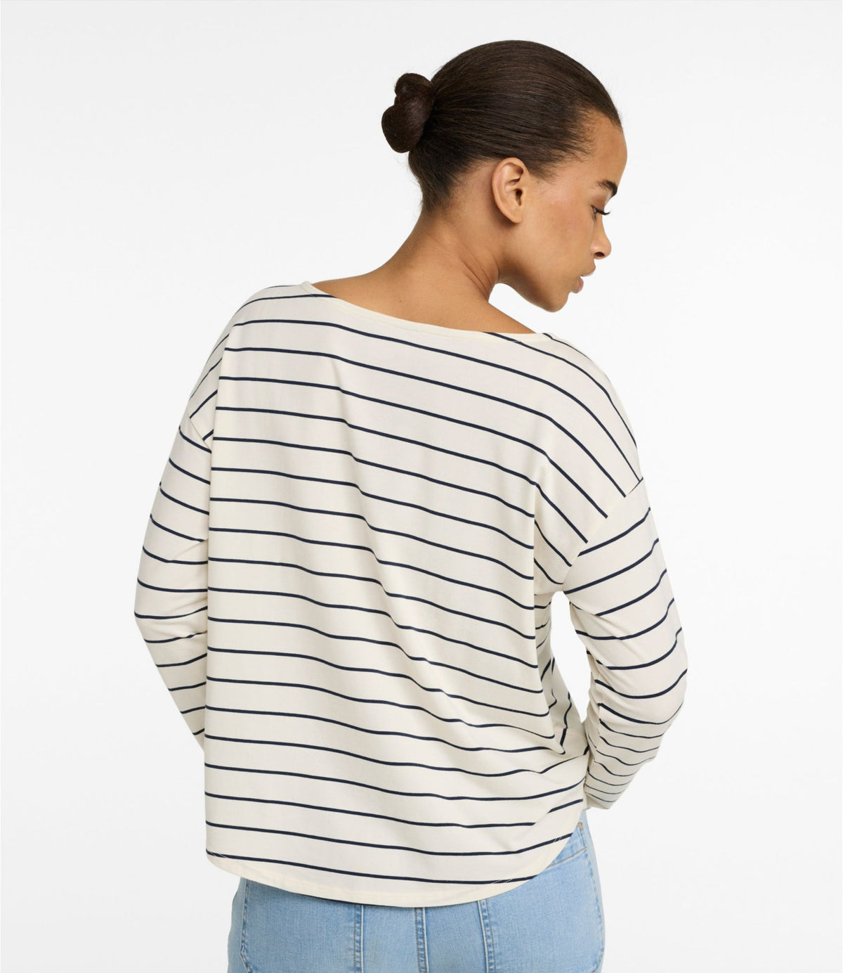 L.L.Bean Women's Soft Stretch Supima-Blend Tee, Long Dolman-Sleeve Jewelneck Stripe Eggplant/Bordeaux