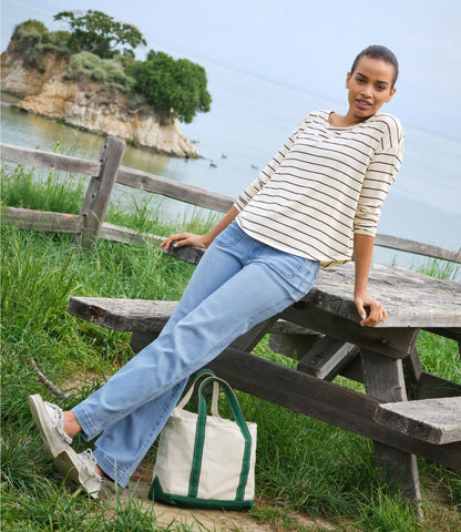 L.L.Bean Women's Soft Stretch Supima-Blend Tee, Long Dolman-Sleeve Jewelneck Stripe Eggplant/Bordeaux