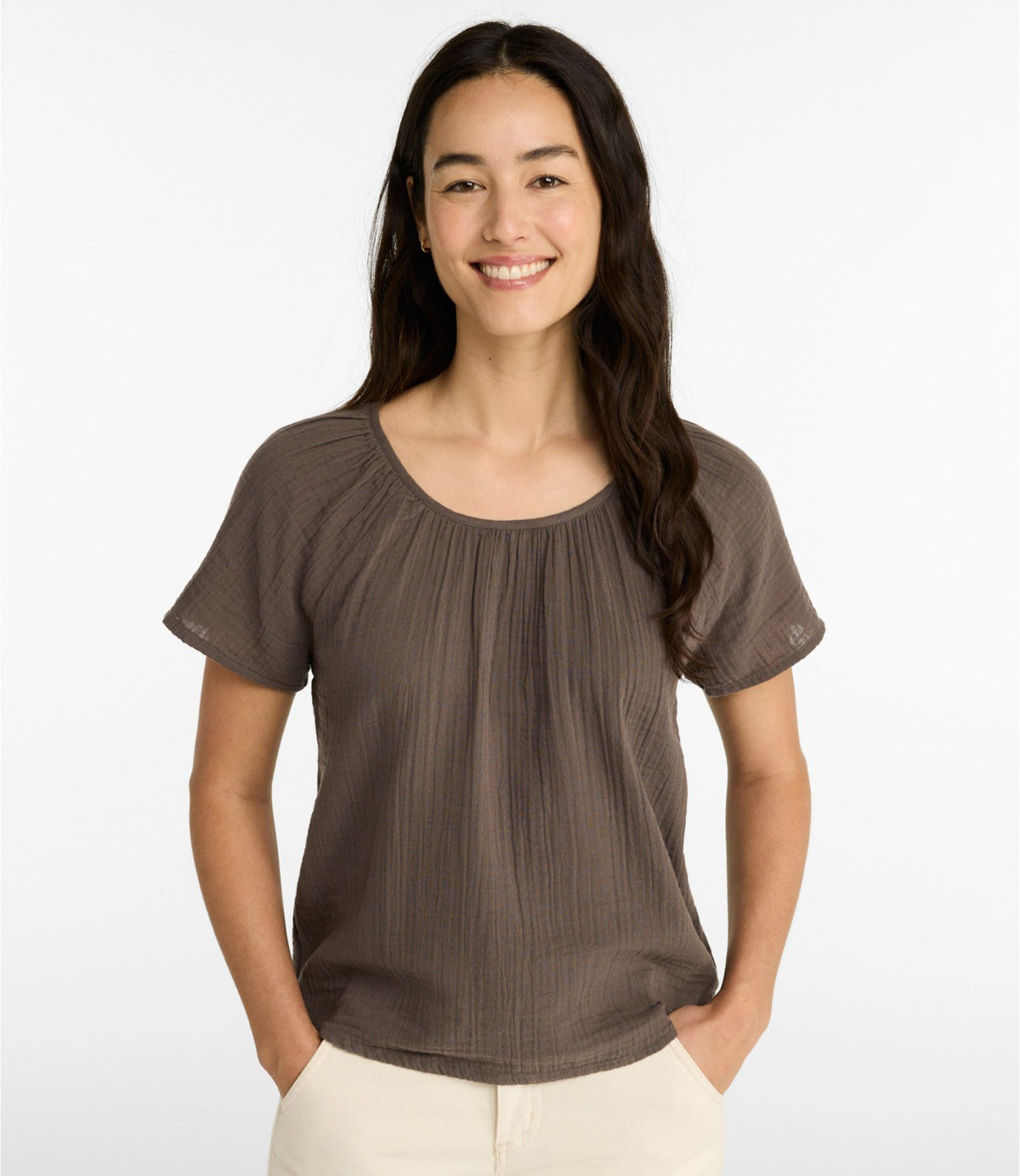 L.L.Bean Women's Cloud Gauze Shirt, Short-Sleeve Scoopneck Deep Lake