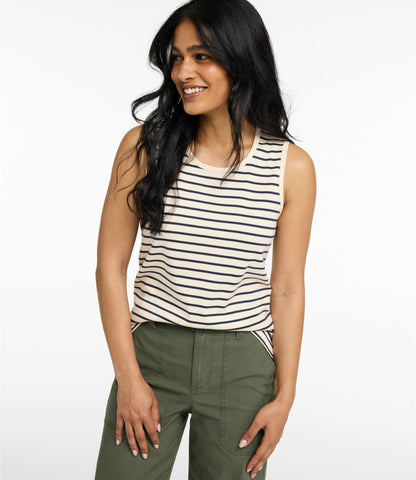 L.L.Bean Women's Pima Cotton Tee, Shell Stripe Cream/Raven Blue