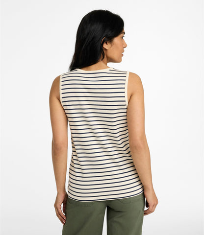 L.L.Bean Women's Pima Cotton Tee, Shell Stripe Cream/Raven Blue