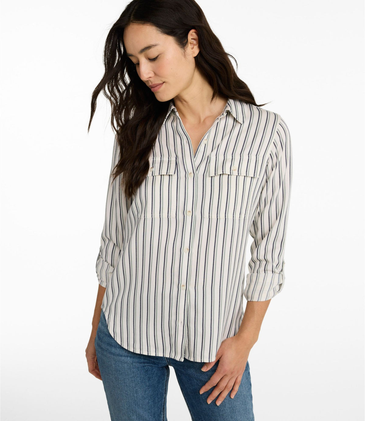 L.L.Bean Women's Soft-Washed Utility Shirt Bone Stripe