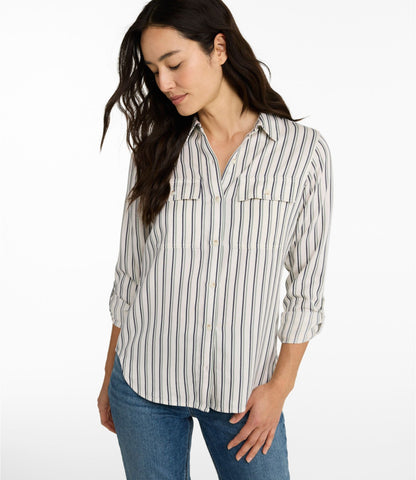 L.L.Bean Women's Soft-Washed Utility Shirt Bone Stripe