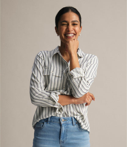 L.L.Bean Women's Soft-Washed Utility Shirt Bone Stripe