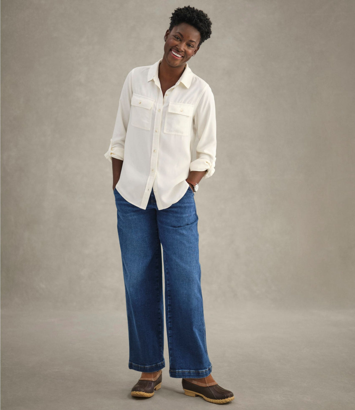 L.L.Bean Women's Soft-Washed Utility Shirt Bone Stripe