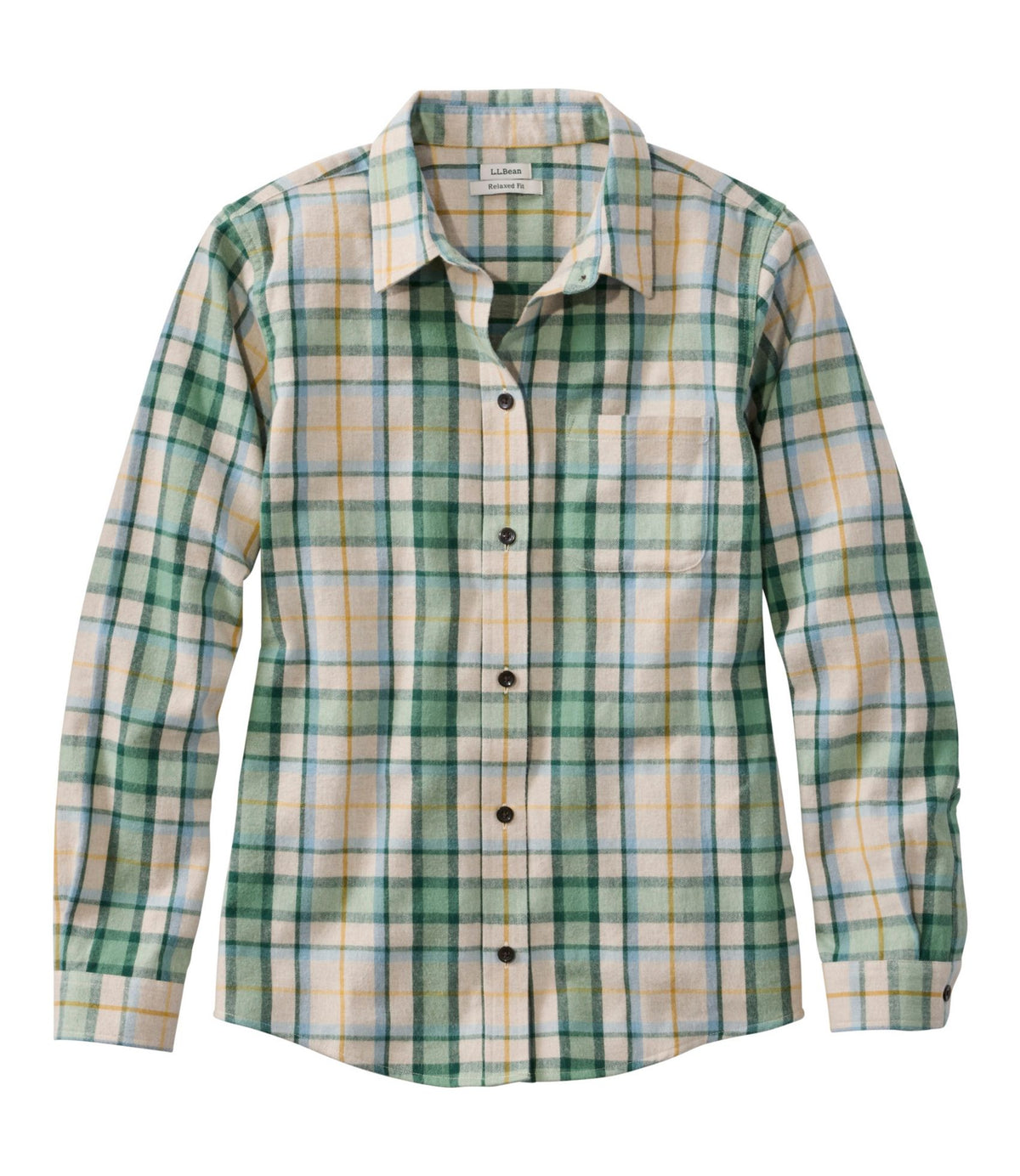 L.L.Bean Women's Scotch Plaid Flannel Shirt, Relaxed Bean of Freeport Green