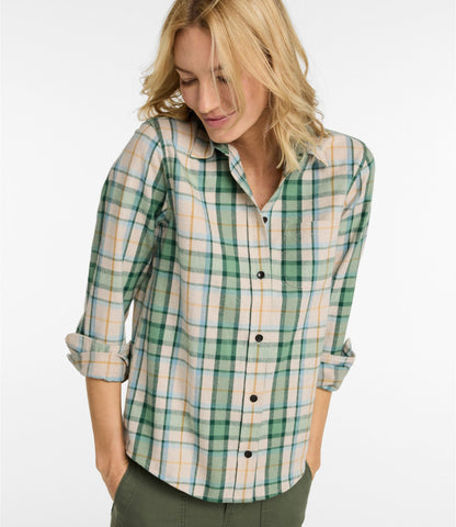 L.L.Bean Women's Scotch Plaid Flannel Shirt, Relaxed Bean of Freeport Green