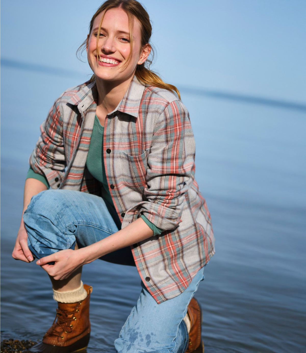L.L.Bean Women's Scotch Plaid Flannel Shirt, Relaxed Bean of Freeport Green