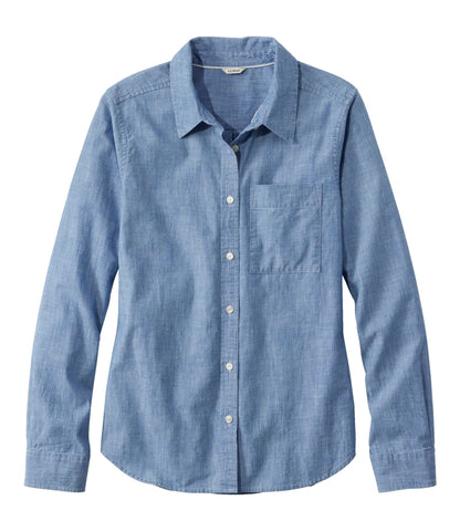 L.L.Bean Women's Essential Cotton Shirt, Chambray Long Sleeve Clean Indigo