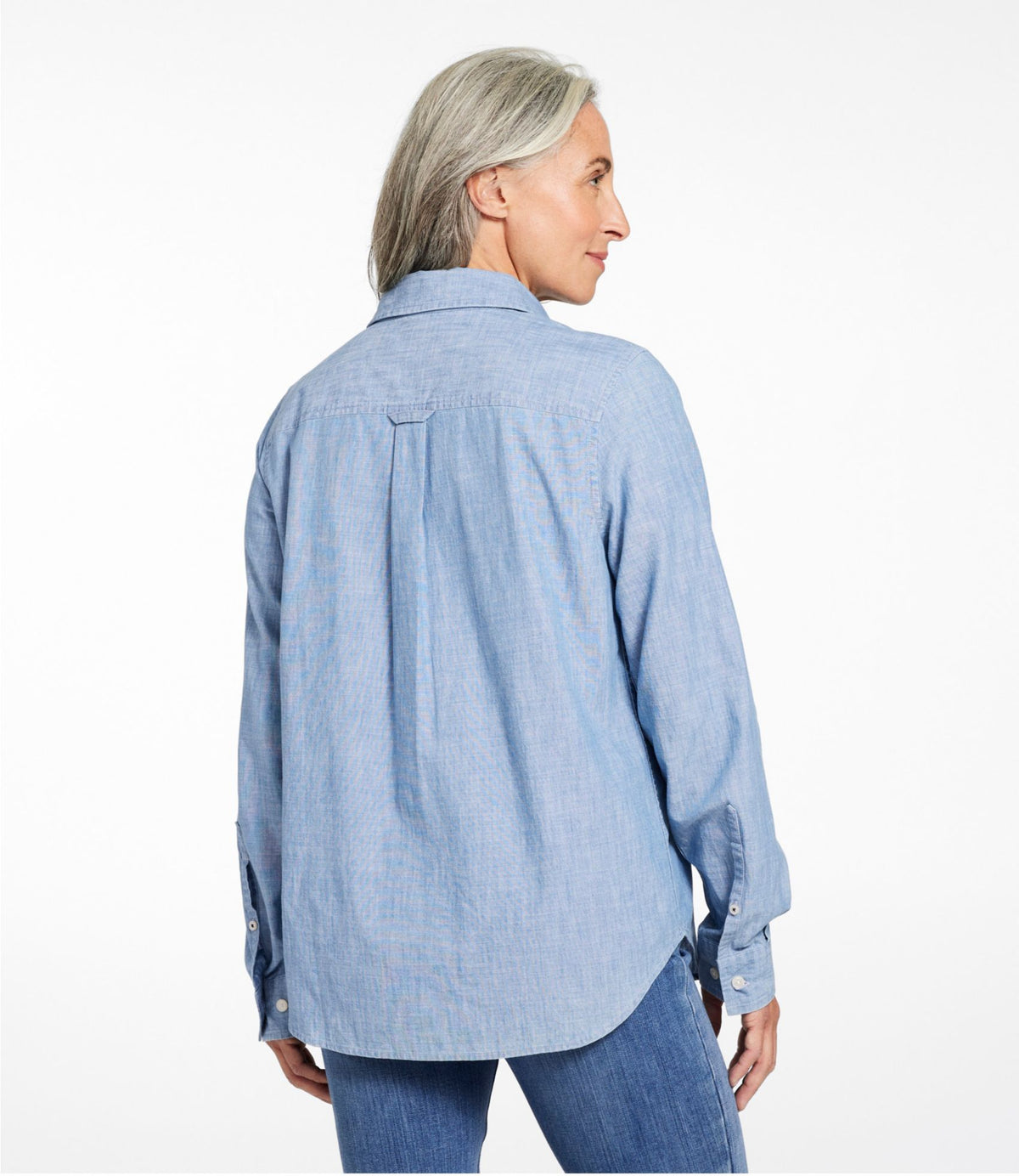 L.L.Bean Women's Essential Cotton Shirt, Chambray Long Sleeve Clean Indigo