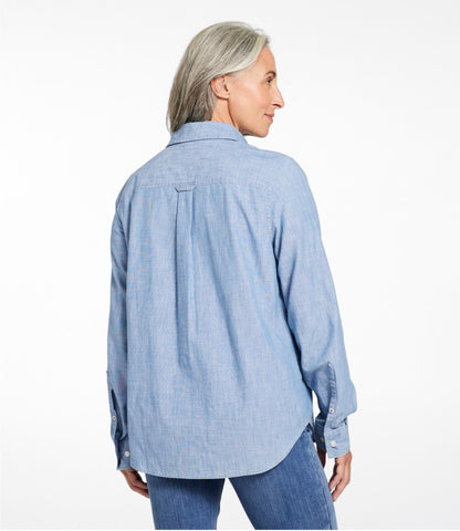 L.L.Bean Women's Essential Cotton Shirt, Chambray Long Sleeve Clean Indigo