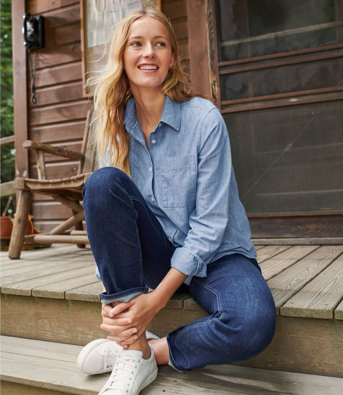 L.L.Bean Women's Essential Cotton Shirt, Chambray Long Sleeve Clean Indigo