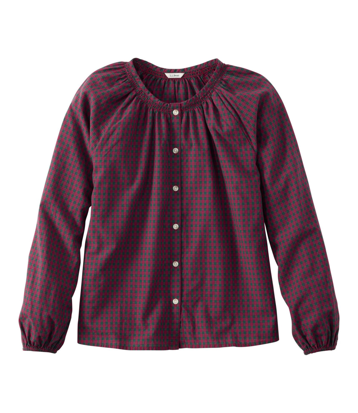 L.L.Bean Women's Whisperweight Poplin Shirt, Long-Sleeve Bordeaux Plaid