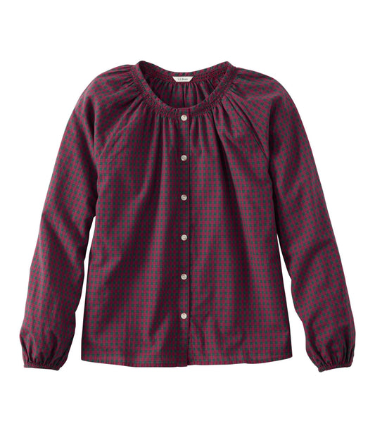 L.L.Bean Women's Whisperweight Poplin Shirt, Long-Sleeve Bordeaux Plaid