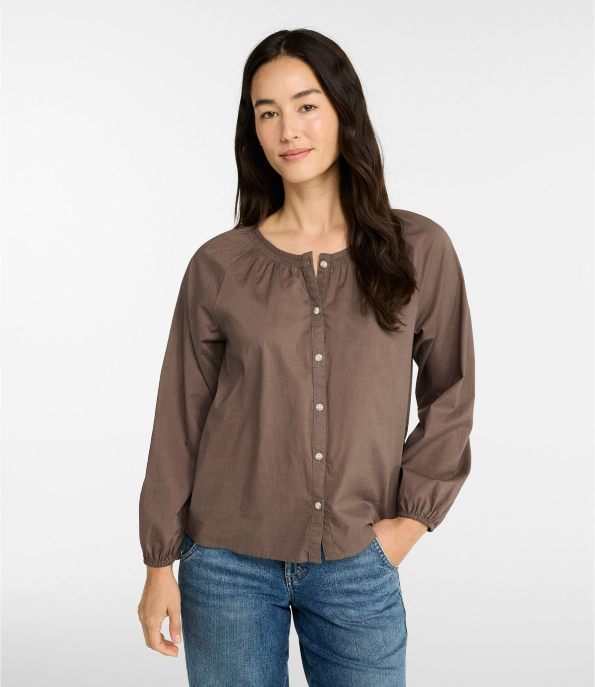L.L.Bean Women's Whisperweight Poplin Shirt, Long-Sleeve Bordeaux Plaid