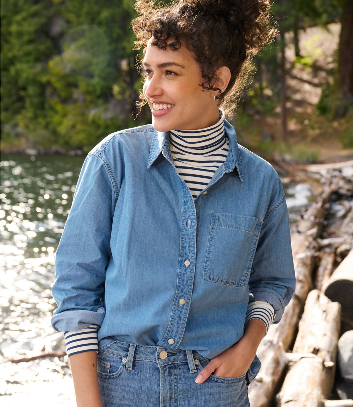 L.L.Bean Women's L.L.Bean Denim Boyfriend Shirt Light Indigo