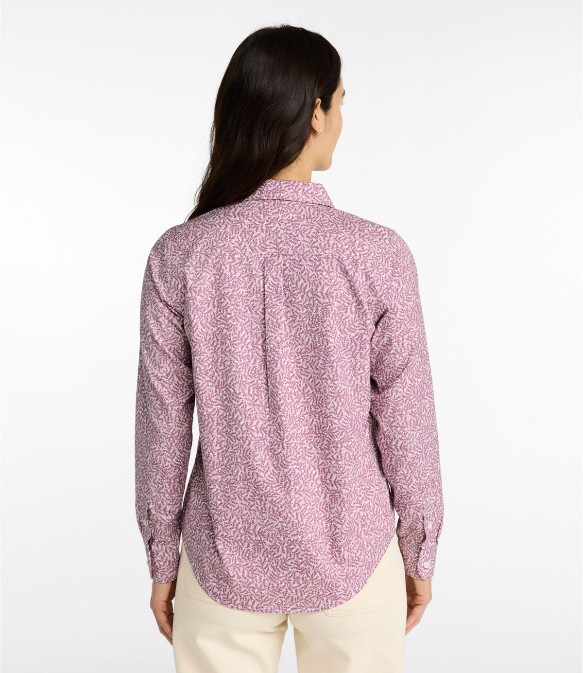 L.L.Bean Women's Wrinkle-Free Pinpoint Oxford Shirt, Relaxed Fit Long-Sleeve Print Classic Navy Geo