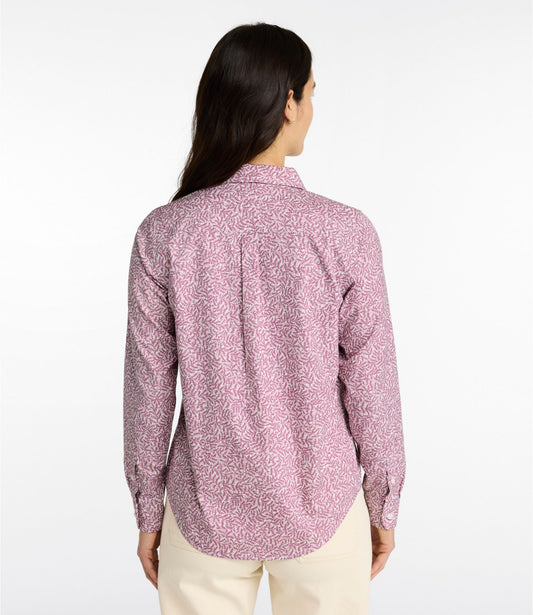 L.L.Bean Women's Wrinkle-Free Pinpoint Oxford Shirt, Relaxed Fit Long-Sleeve Print Classic Navy Geo