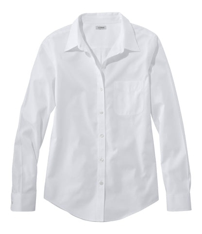 L.L.Bean Women's Wrinkle-Free Pinpoint Oxford Shirt, Long-Sleeve Relaxed Fit White