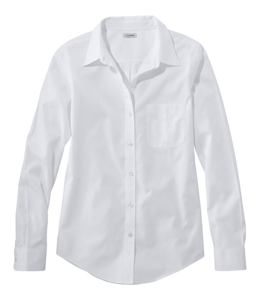 L.L.Bean Women's Wrinkle-Free Pinpoint Oxford Shirt, Long-Sleeve Relaxed Fit White