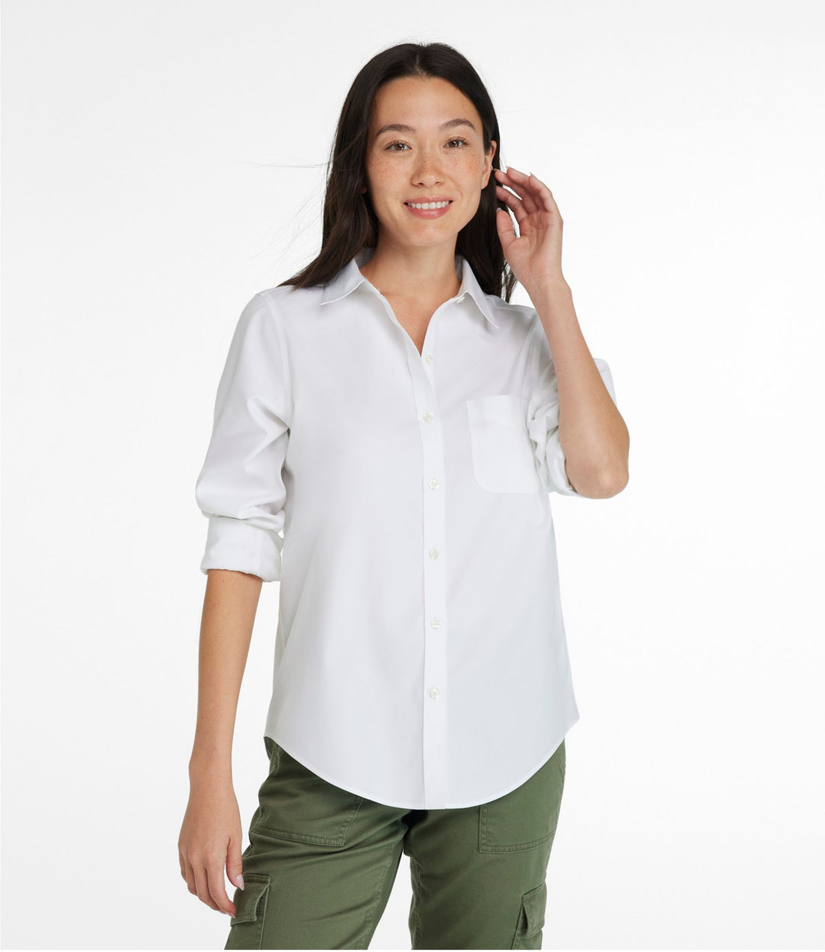 L.L.Bean Women's Wrinkle-Free Pinpoint Oxford Shirt, Long-Sleeve Relaxed Fit White