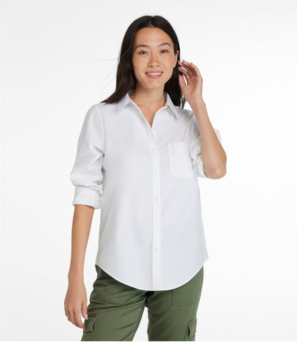 L.L.Bean Women's Wrinkle-Free Pinpoint Oxford Shirt, Long-Sleeve Relaxed Fit White