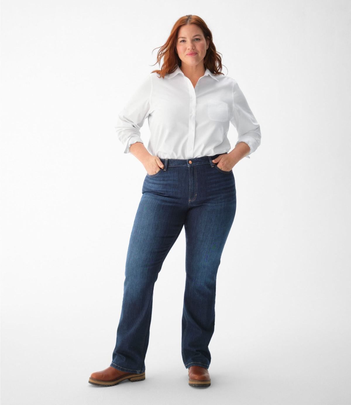 L.L.Bean Women's Wrinkle-Free Pinpoint Oxford Shirt, Long-Sleeve Relaxed Fit White