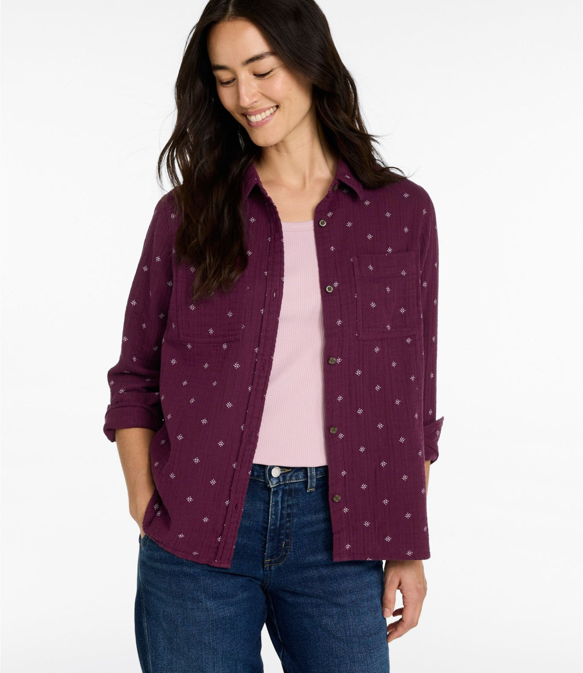 L.L.Bean Women's Cloud Gauze Shirt, Long-Sleeve Deep Lake