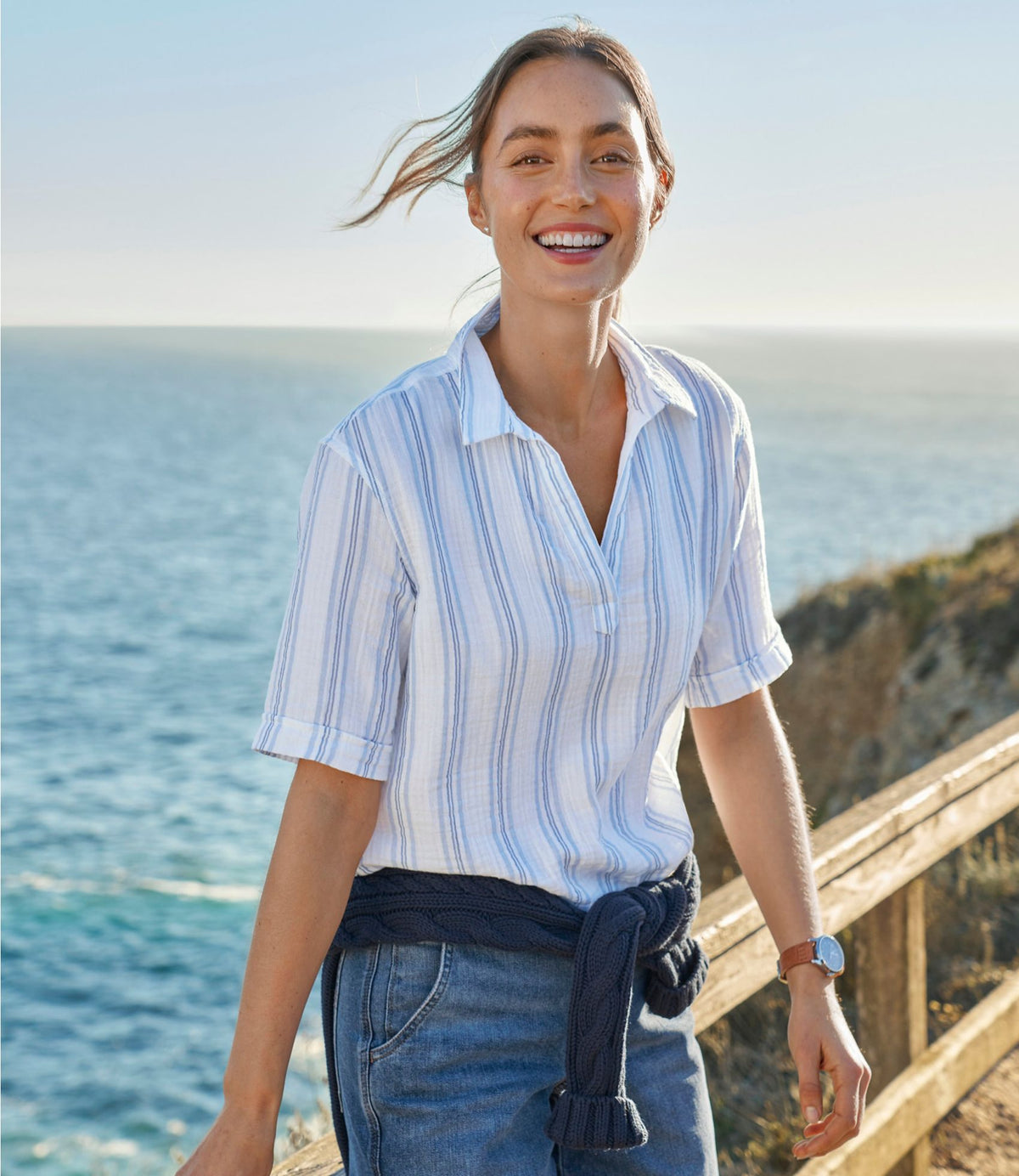 L.L.Bean Women's Cloud Gauze Shirt, Polo Dark Cinder