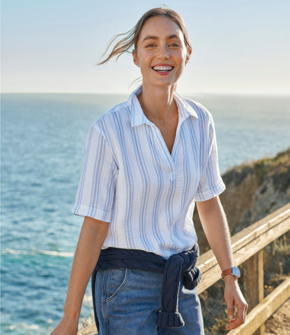 L.L.Bean Women's Cloud Gauze Shirt, Polo Dark Cinder