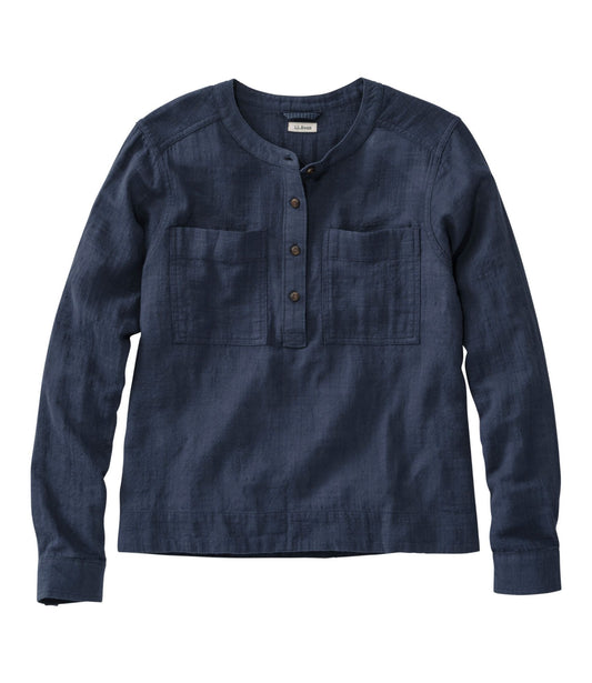 L.L.Bean Women's L.L.Bean Day Breeze Shirt, Long-Sleeve Collarless Carbon Navy
