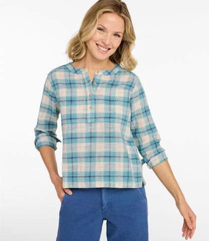 L.L.Bean Women's L.L.Bean Day Breeze Shirt, Long-Sleeve Collarless Carbon Navy