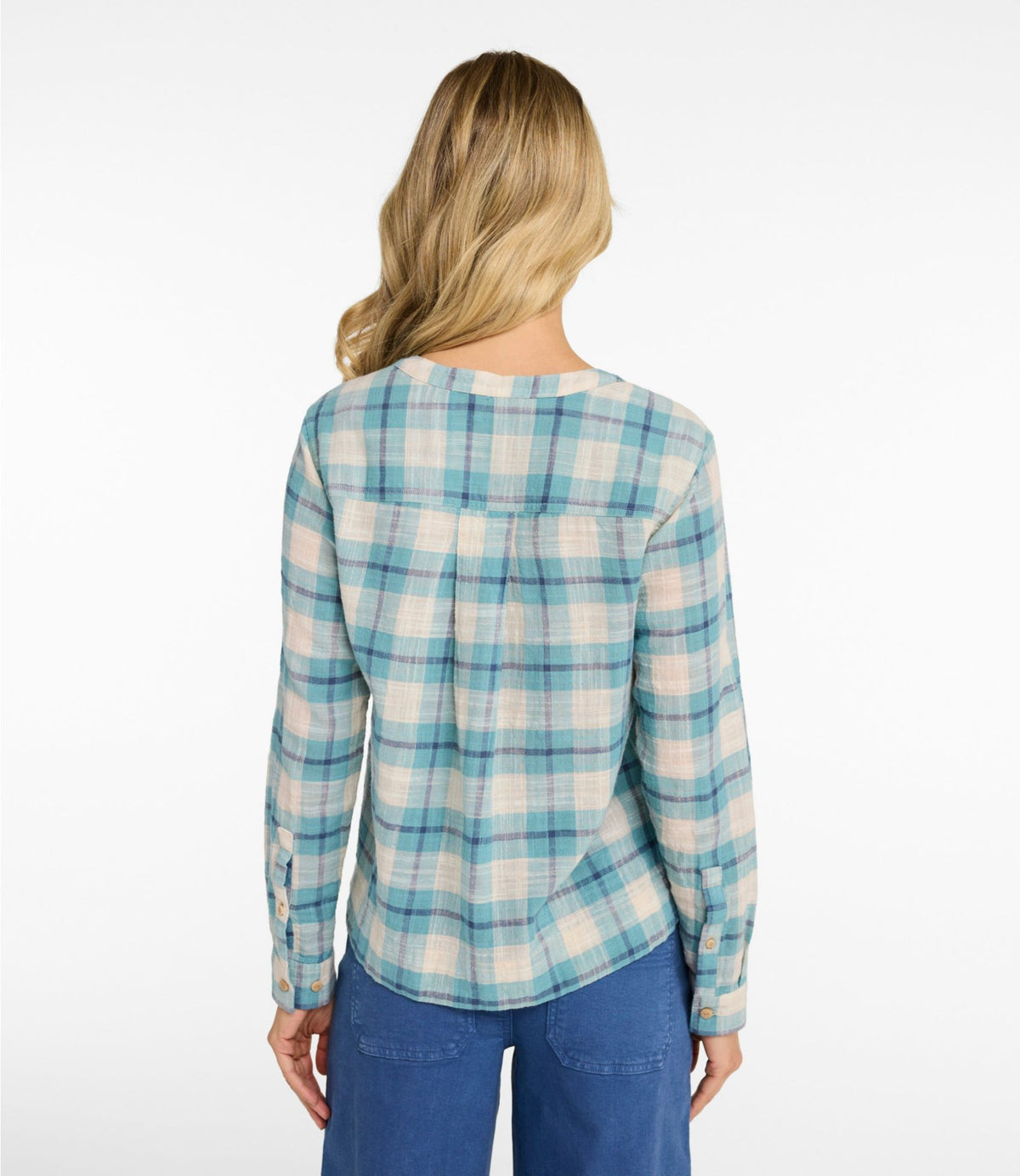 L.L.Bean Women's L.L.Bean Day Breeze Shirt, Long-Sleeve Collarless Carbon Navy