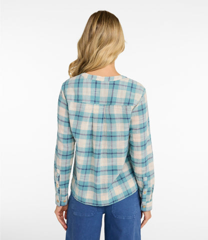 L.L.Bean Women's L.L.Bean Day Breeze Shirt, Long-Sleeve Collarless Carbon Navy