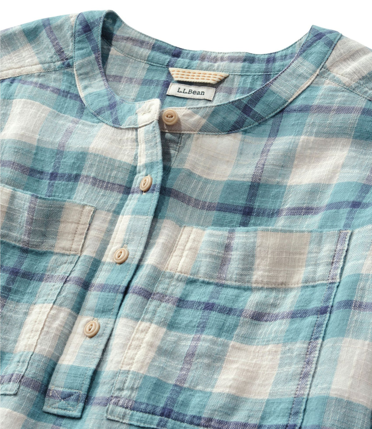 L.L.Bean Women's L.L.Bean Day Breeze Shirt, Long-Sleeve Collarless Carbon Navy