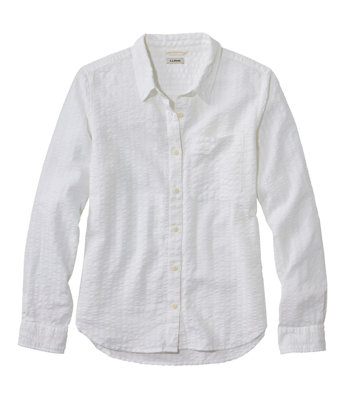 L.L.Bean Women's Bean's Seacoast Seersucker Big Shirt White Stripe