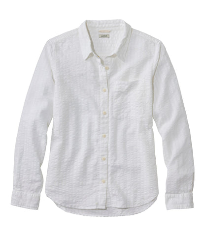 L.L.Bean Women's Bean's Seacoast Seersucker Big Shirt White Stripe