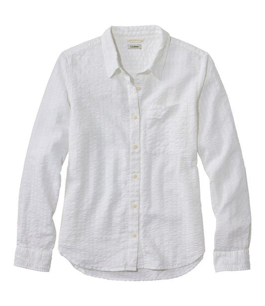L.L.Bean Women's Bean's Seacoast Seersucker Big Shirt White Stripe