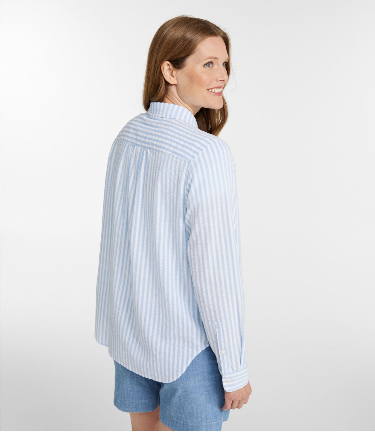 L.L.Bean Women's Bean's Seacoast Seersucker Big Shirt White Stripe
