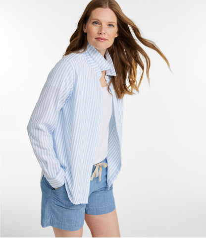 L.L.Bean Women's Bean's Seacoast Seersucker Big Shirt White Stripe