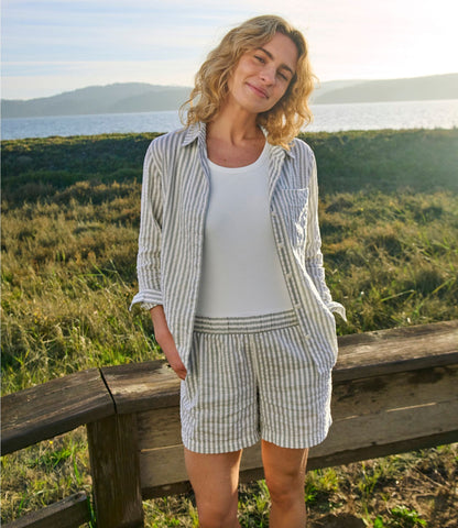 L.L.Bean Women's Bean's Seacoast Seersucker Big Shirt White Stripe