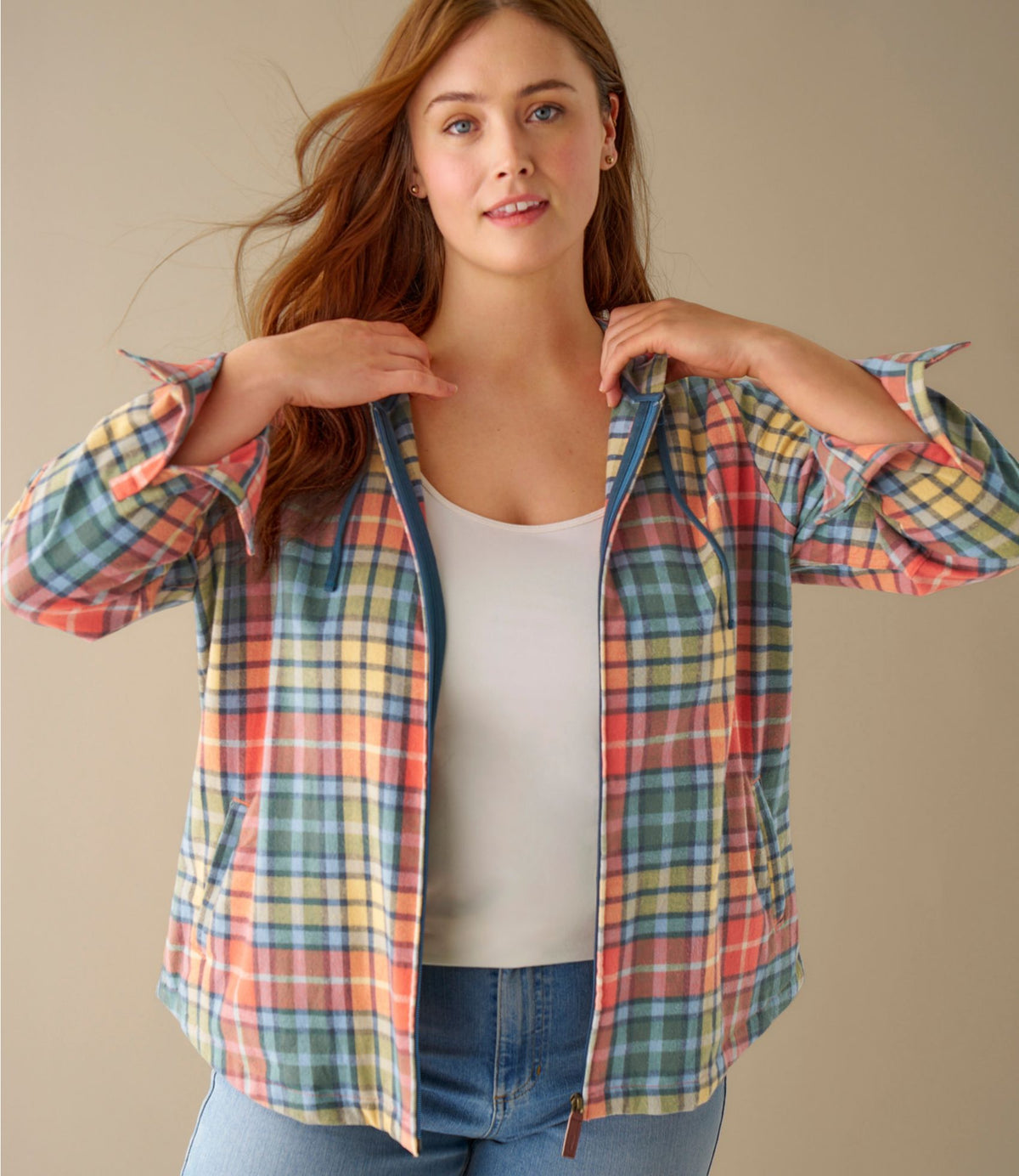 L.L.Bean Women's Scotch Plaid Flannel Shirt, Relaxed Zip Hoodie Washed MacNeil