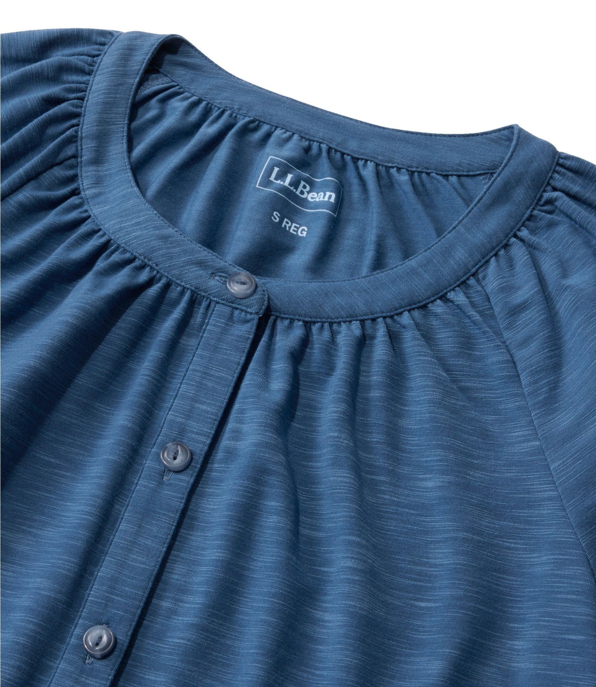 L.L.Bean Women's Camden Hills Tee, Elbow-Sleeve Button-Front Shirt Bright Mariner