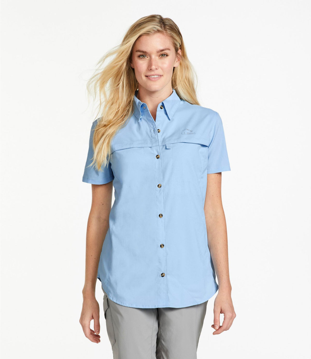 L.L.Bean Women's Tropicwear Shirt, Short-Sleeve Lapis Quartz