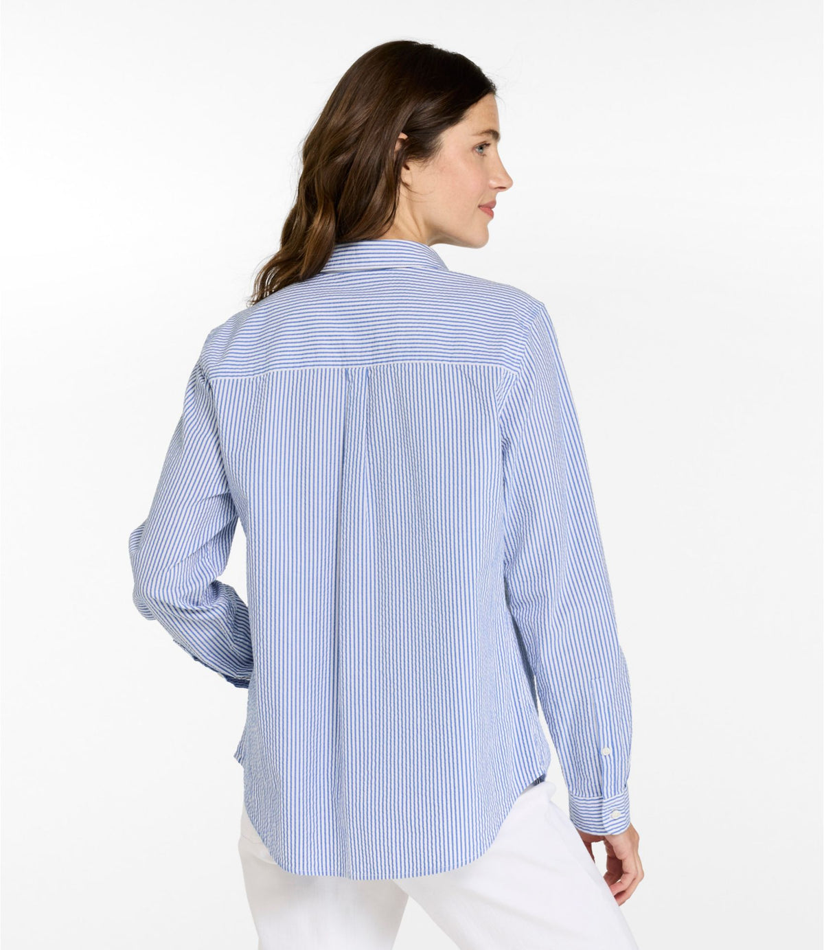 L.L.Bean Women's Vacationland Seersucker Shirt, Long-Sleeve White