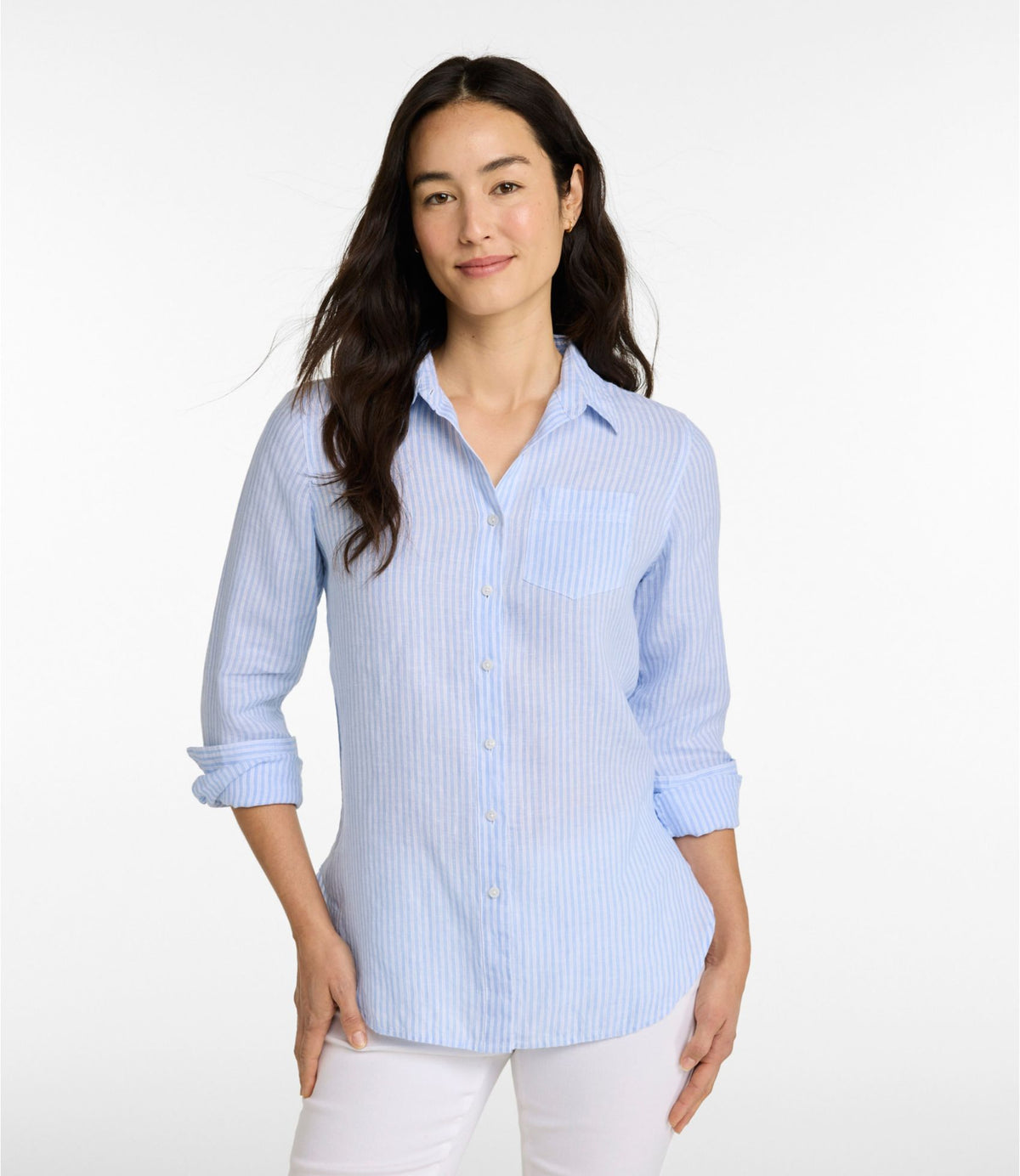 L.L.Bean Women's Premium Washable Linen Shirt, Tunic Stripe