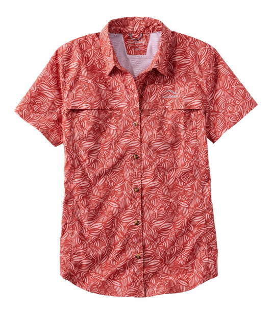 L.L.Bean Women's Tropicwear Shirt, Short-Sleeve Print Dark Salmon Botanical
