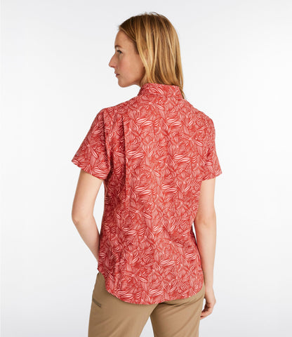 L.L.Bean Women's Tropicwear Shirt, Short-Sleeve Print Dark Salmon Botanical